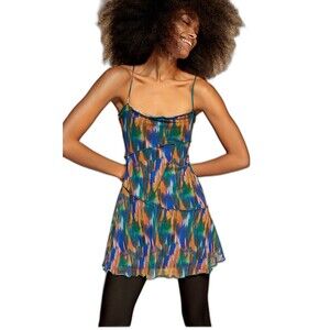 Urban Outfitters Moxie Abstract Mini Dress Slip Ruffle Y2K Festival M